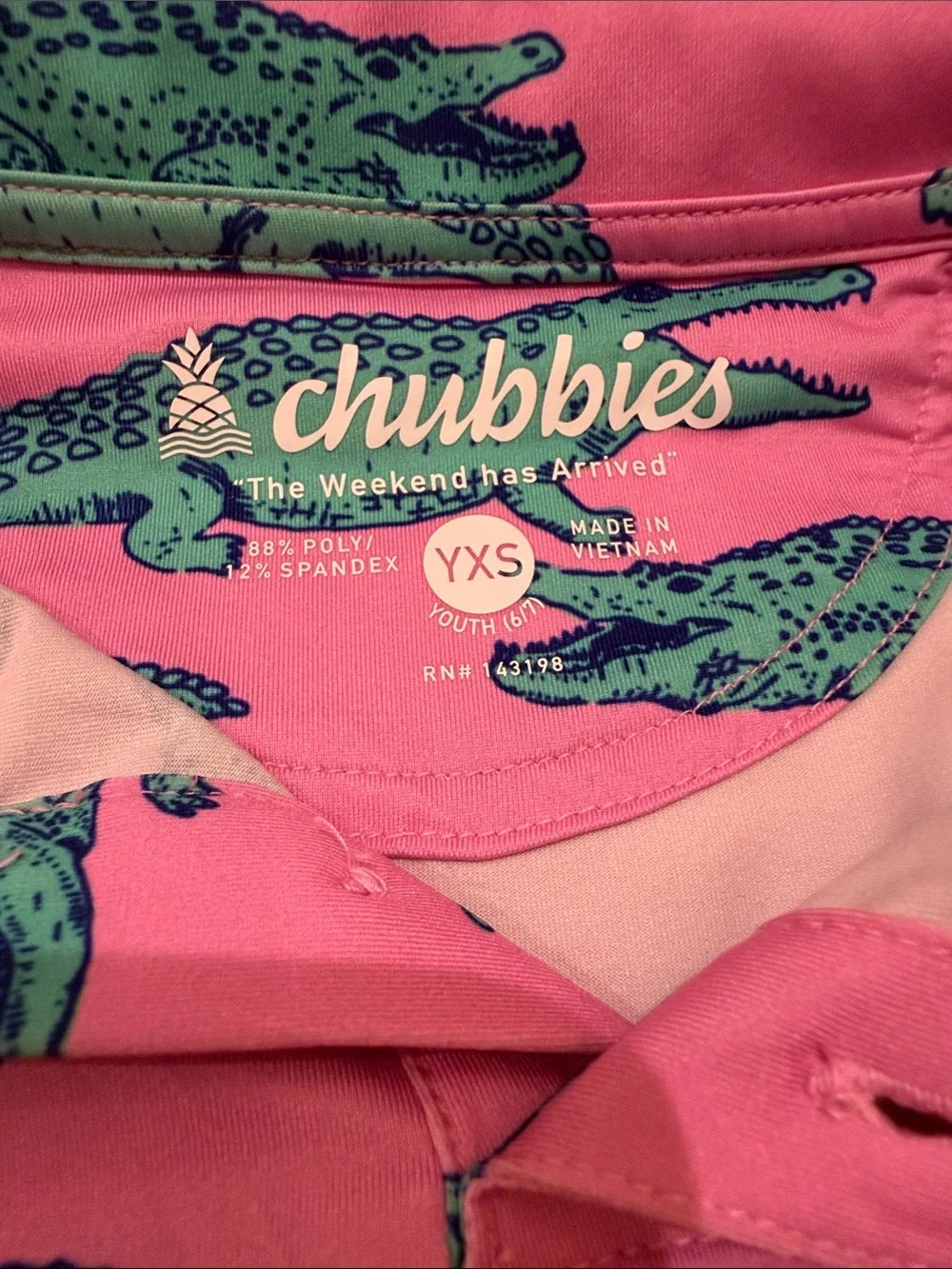chubbies Pink Polo with Teal Alligator Print